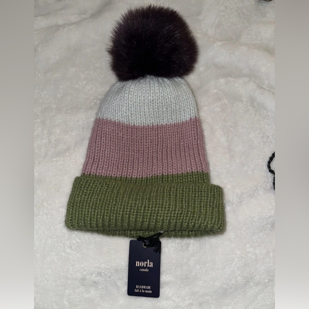 Norla Canada Green pink wool blend Knit Beanie- nwt